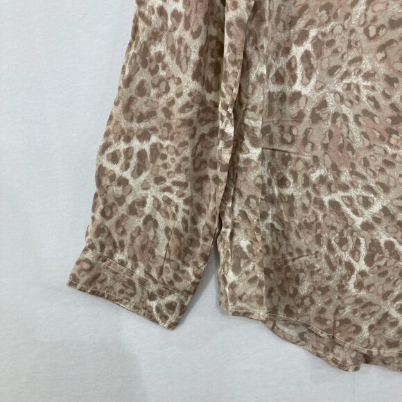 New Beachlunchlounge size XL Brown Leopard Print Ultra Soft Relaxed Button Down - Picture 4 of 10
